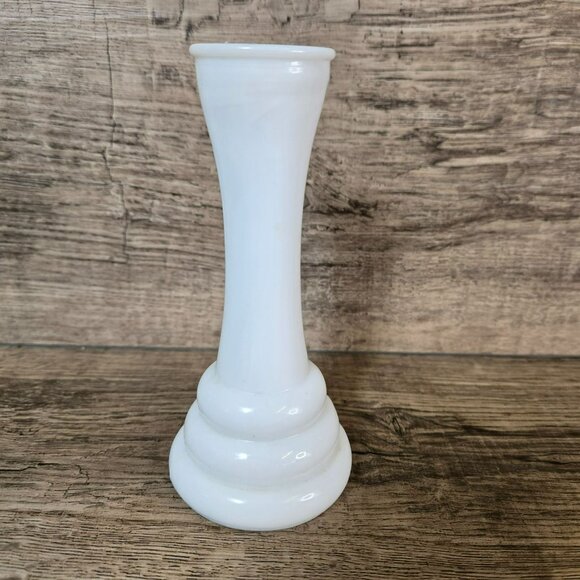 Vtg Milk Glass Bud 6” Vase Randall Beehive Pedestal Bottom Art Deco MCM 3 Rings - Picture 1 of 10
